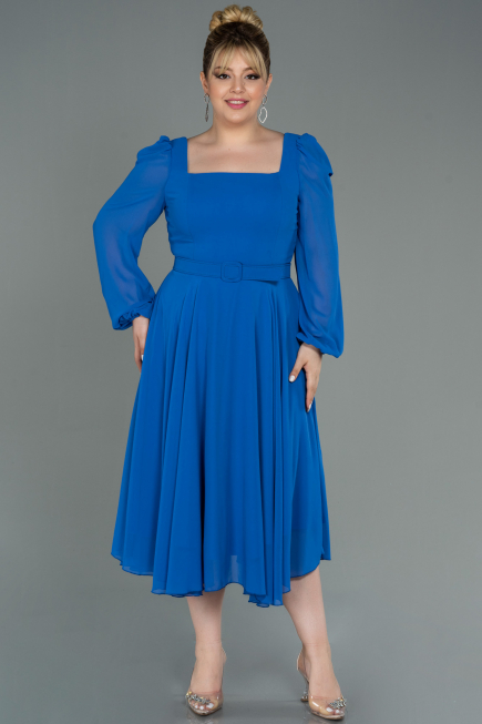 Kleider in Großen Größen Midi Chiffon Sächsischblau ABK1753