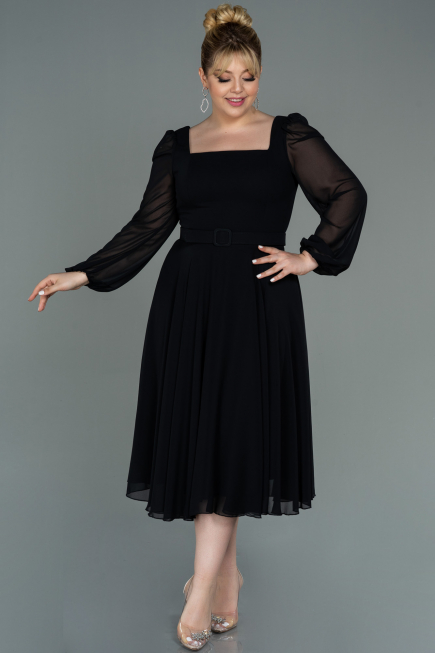 Kleider in Großen Größen Midi Chiffon Schwarz ABK1753