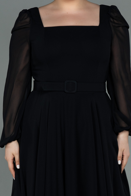 Kleider in Großen Größen Midi Chiffon Schwarz ABK1753