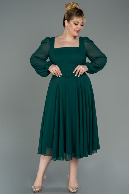 Kleider in Großen Größen Midi Chiffon Smaragdgrün ABK1753