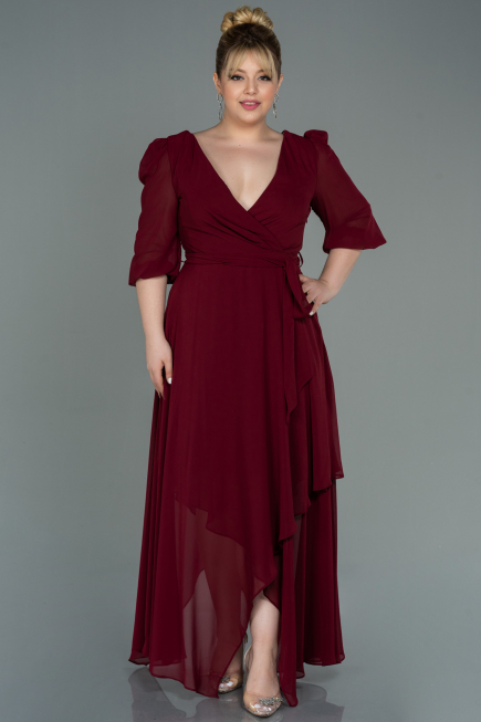 Weinrot Kleider İn Groben Midi Chiffon ABK1083