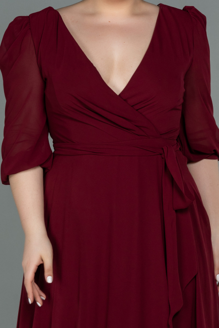 Weinrot Kleider İn Groben Midi Chiffon ABK1083