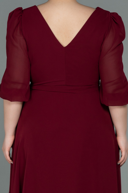 Weinrot Kleider İn Groben Midi Chiffon ABK1083