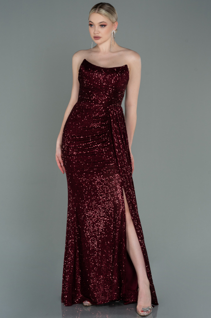 Abendkleid Lang Schuppig Weinrot ABU3134