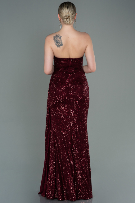Abendkleid Lang Schuppig Weinrot ABU3134
