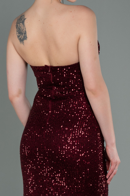 Abendkleid Lang Schuppig Weinrot ABU3134