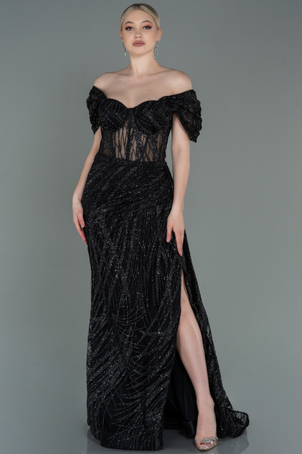 Schwarz Abendkleid Lang ABU2706