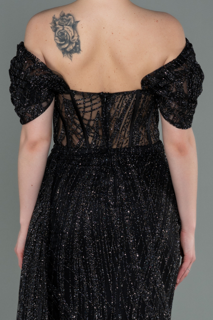 Schwarz Abendkleid Lang ABU2706
