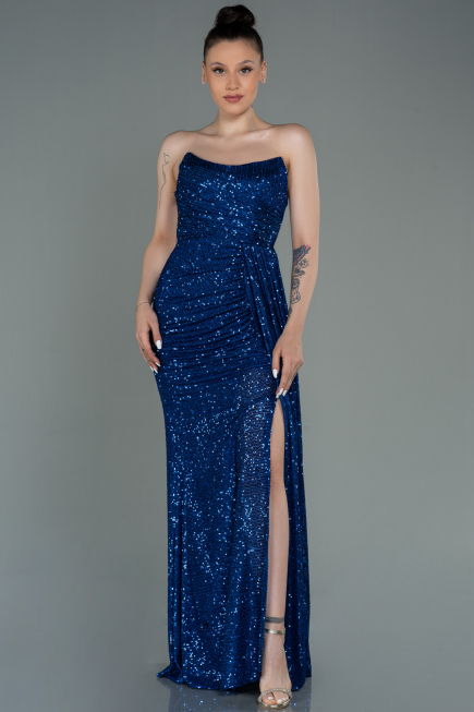 Abendkleid Lang Schuppig Sächsischblau ABU3134