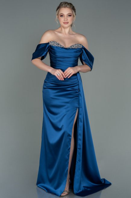 Indigo Abendkleid Satin Lang ABU2661