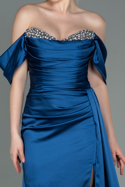 Indigo Abendkleid Satin Lang ABU2661