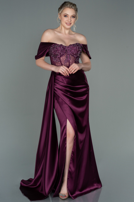 Kirschrot Abendkleid Satin Lang ABU2087