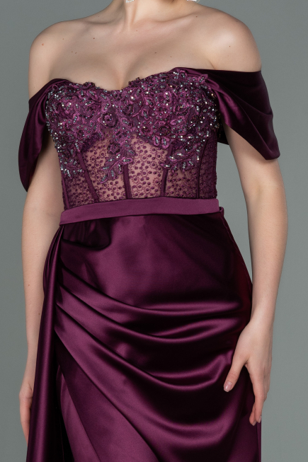 Kirschrot Abendkleid Satin Lang ABU2087