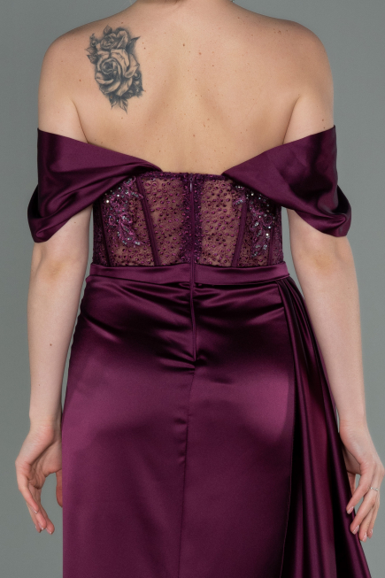 Kirschrot Abendkleid Satin Lang ABU2087