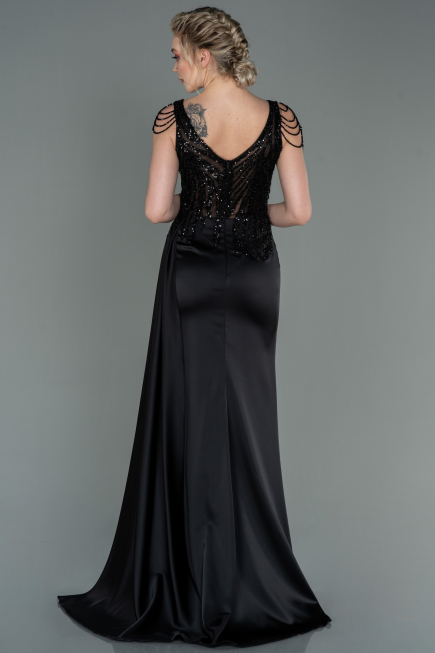 Abendkleid Lang Satin Schwarz ABU3161