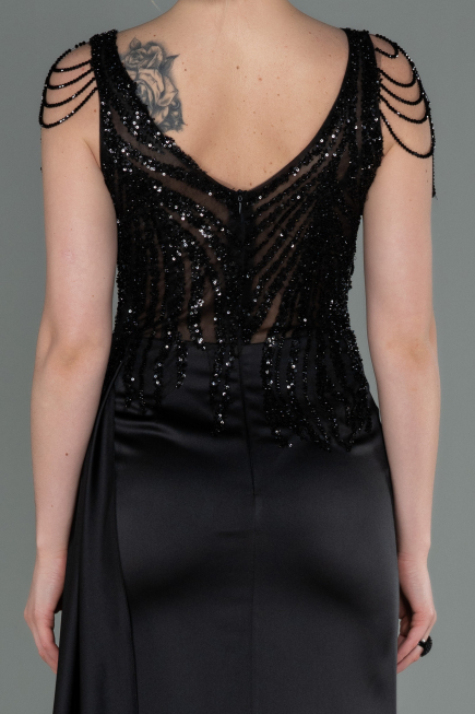 Abendkleid Lang Satin Schwarz ABU3161