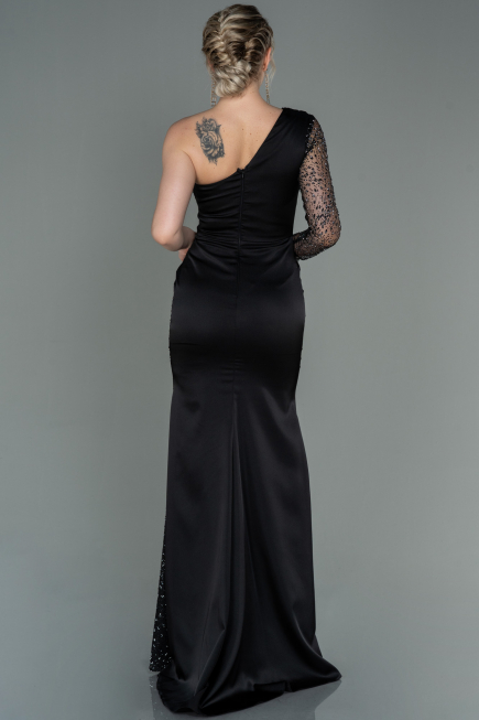 Abendkleid Lang Satin Schwarz ABU3162