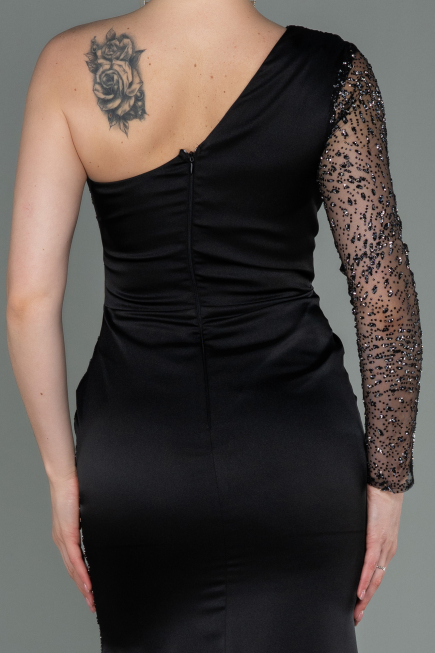 Abendkleid Lang Satin Schwarz ABU3162