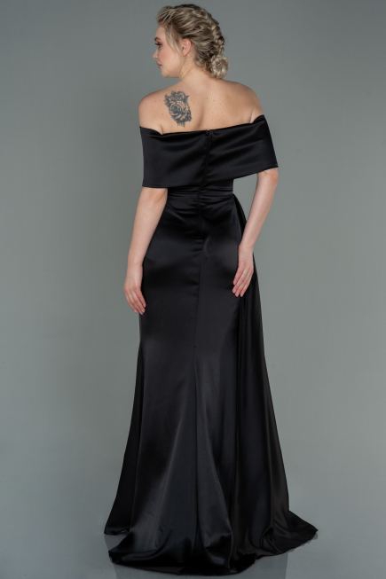 Schwarz Abendkleid Satin Lang ABU2893
