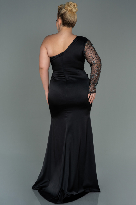 Kleider in Großen Größen Lang Satin Schwarz ABU3170