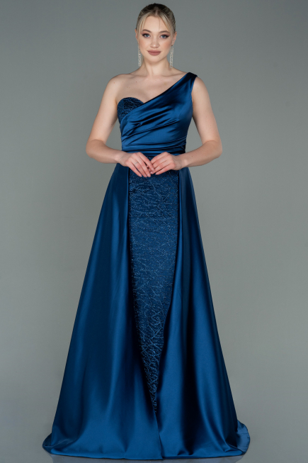 Abendkleid Lang Satin Marineblau ABU2933
