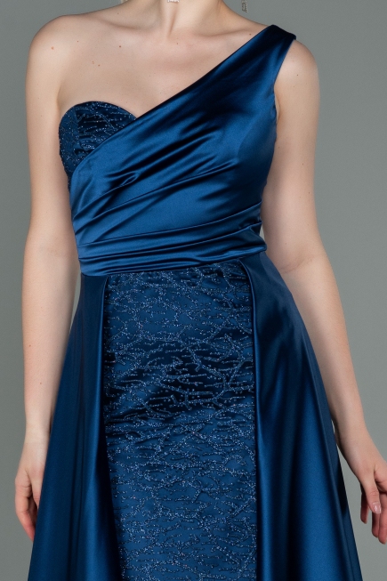 Abendkleid Lang Satin Marineblau ABU2933