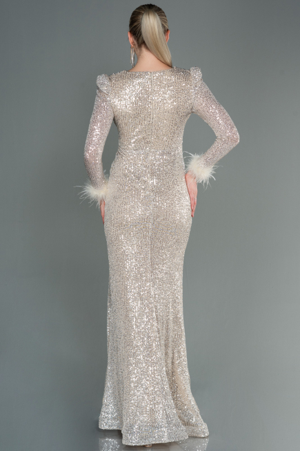Abendkleid im Meerjungfrau-Stil Lang Schuppig Beige ABU3177