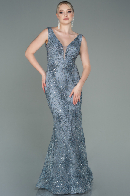 Abendkleid im Meerjungfrau-Stil Lang Anthrazit ABU3178