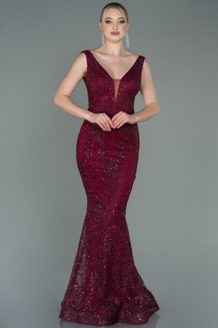 Abendkleid im Meerjungfrau-Stil Lang Weinrot ABU3178