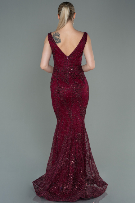 Abendkleid im Meerjungfrau-Stil Lang Weinrot ABU3178