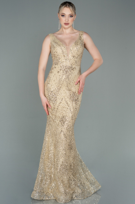 Abendkleid im Meerjungfrau-Stil Lang Gold ABU3178