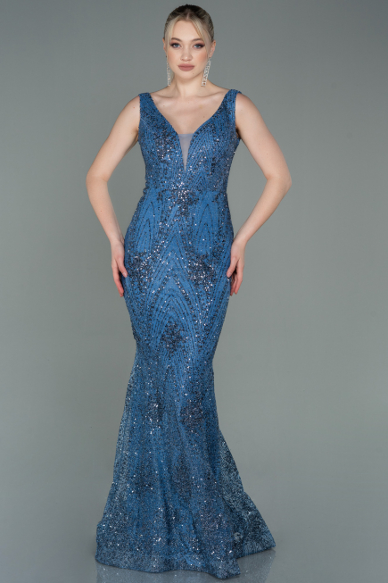 Abendkleid im Meerjungfrau-Stil Lang Indigo ABU3178