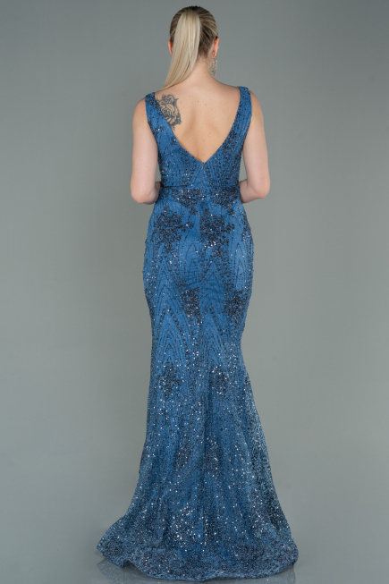 Abendkleid im Meerjungfrau-Stil Lang Indigo ABU3178