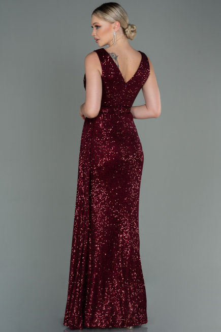 Abendkleid Lang Schuppig Weinrot ABU3201