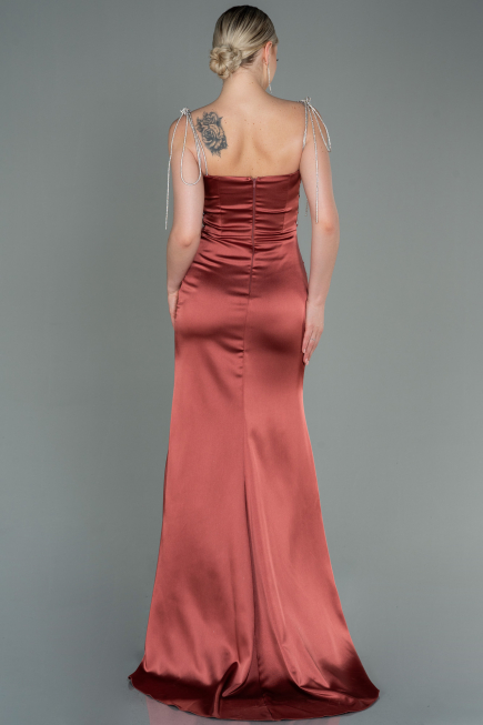 Abschlusskleid Lang Satin Zimtfarben ABU3198