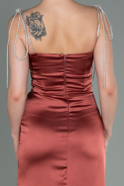 Abschlusskleid Lang Satin Zimtfarben ABU3198