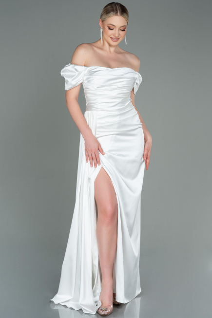 Verlobungskleid Satin Lang Weiß ABU1606