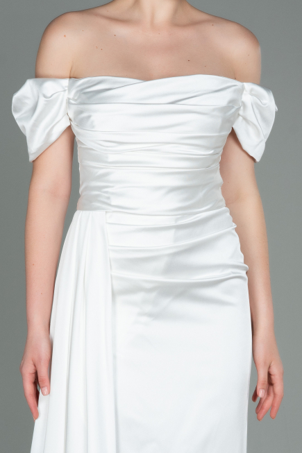 Verlobungskleid Satin Lang Weiß ABU1606