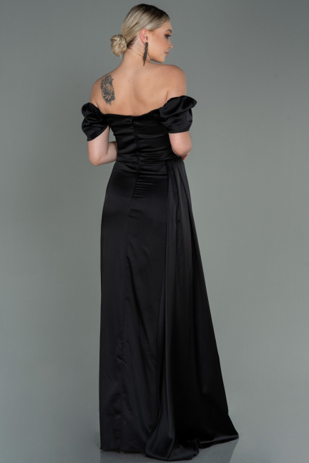 Schwarz Verlobungskleid Satin Lang ABU1606