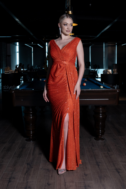 Abendkleid Lang Schuppig Orange ABU3201