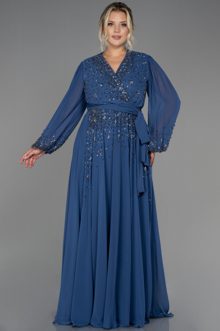 Indigo Abendgarderobe İn Großen Größen Chiffon Lang ABU3075