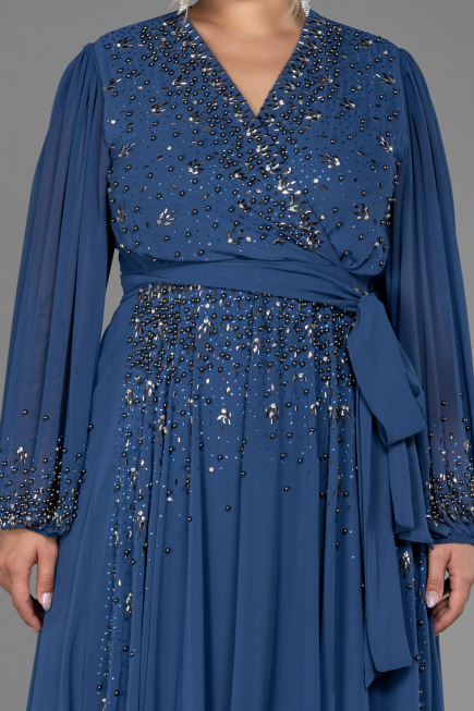 Indigo Abendgarderobe İn Großen Größen Chiffon Lang ABU3075