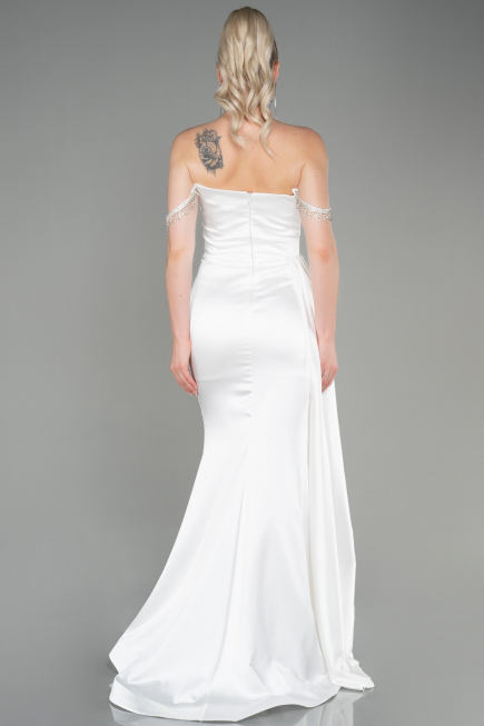 Weiß Abendkleid Satin Lang ABU2618