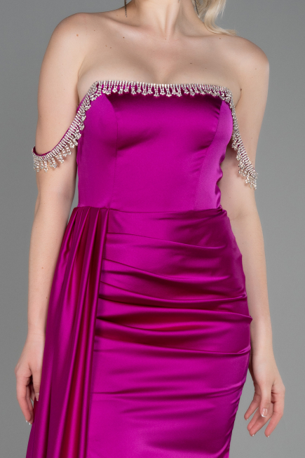 Fuchsie Abendkleid Satin Lang ABU2618