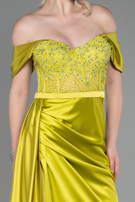 Pistaziengrün Abendkleid Satin Lang ABU2087