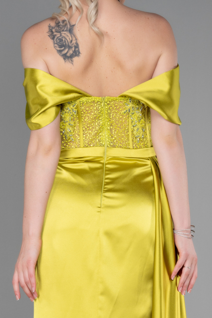 Pistaziengrün Abendkleid Satin Lang ABU2087