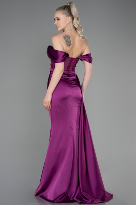 Pflaume Abendkleid Satin Lang ABU2087