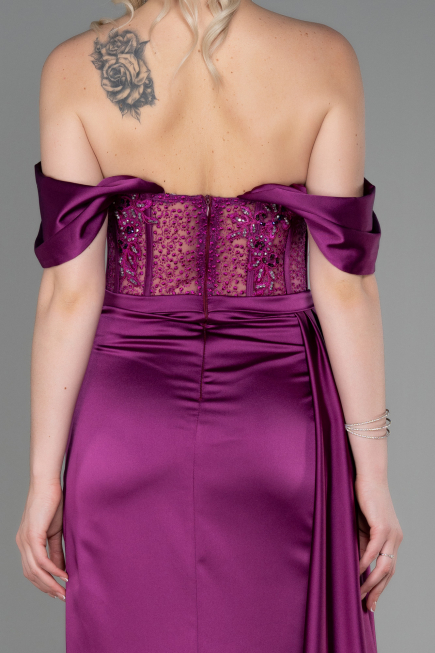 Pflaume Abendkleid Satin Lang ABU2087