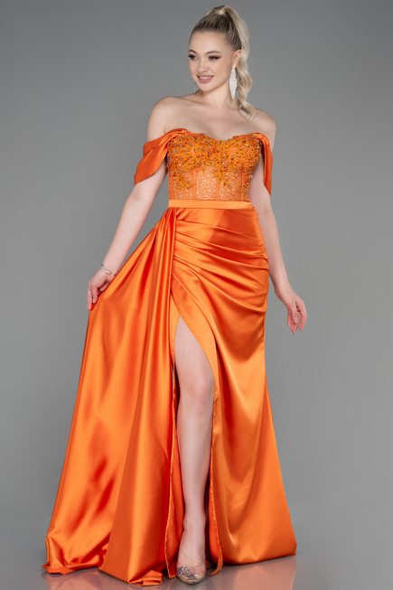 Orange Abendkleid Satin Lang ABU2087
