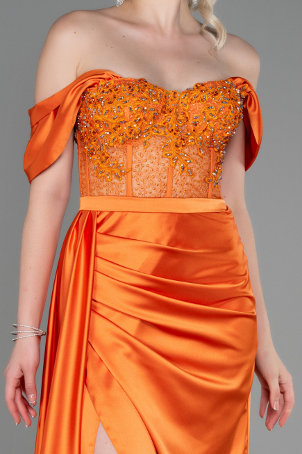 Orange Abendkleid Satin Lang ABU2087